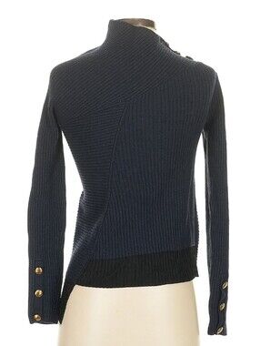 rag & bone Navy Wool Asymmetrical Sweater with Gold Buttons